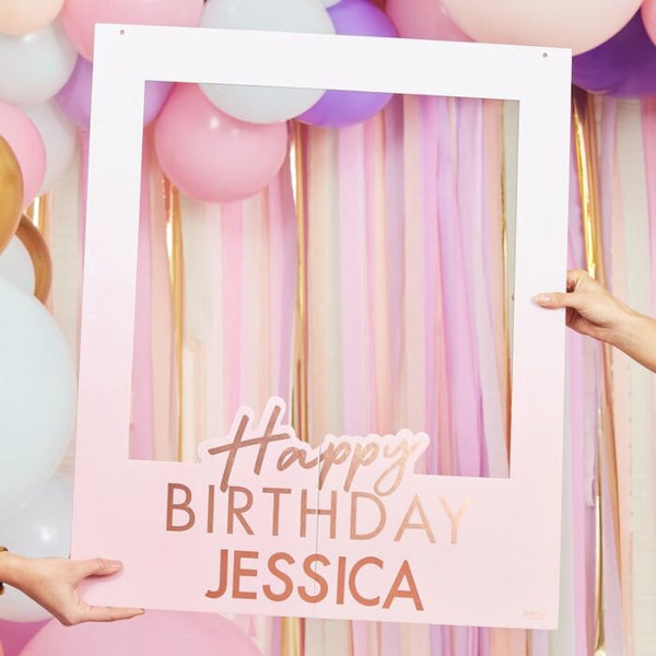 Rose Gold Foiled Personalised Happy Birthday Selfie Photo Booth Frame