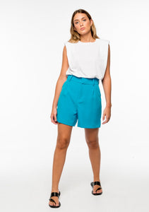 High Waist Tailored Shorts - Blue