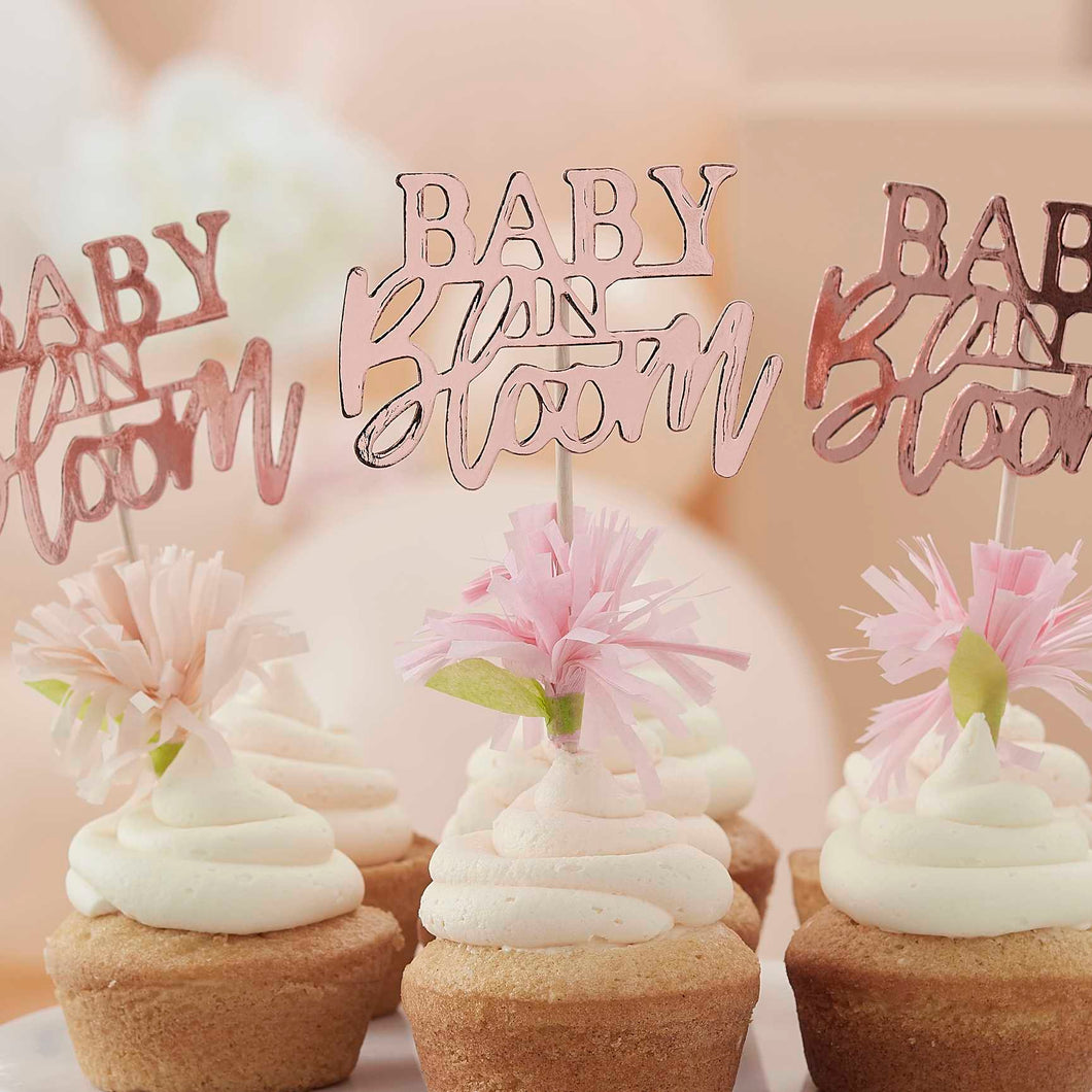 Rose Gold Floral Baby Shower Cupcake Toppers