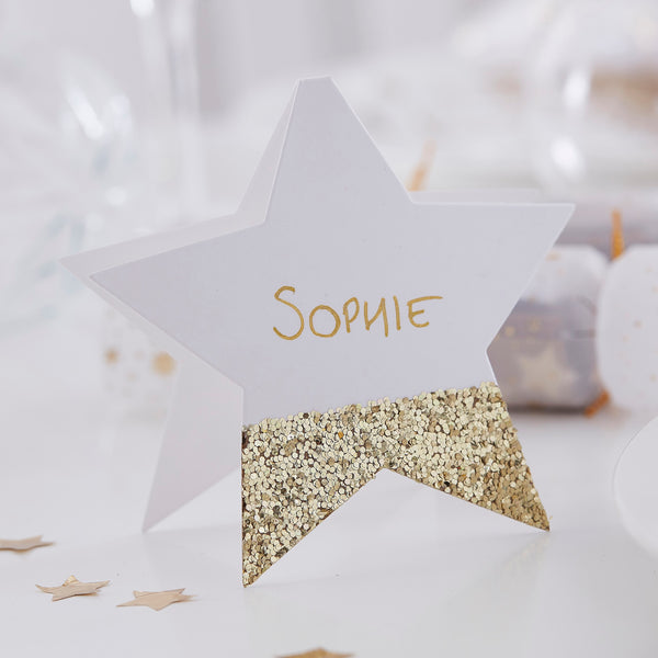 Gold Glitter Star Christmas Place Cards