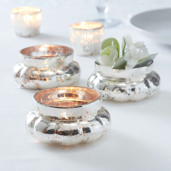 Silver Large Frosted Tealight Holder- Glassware
