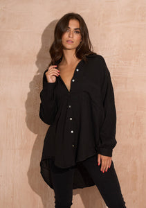 Oversized Cheesecloth Shirt Black - Pre Order